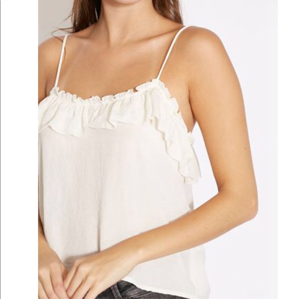 MANGO White Ruffle Cami Tank Top Medium